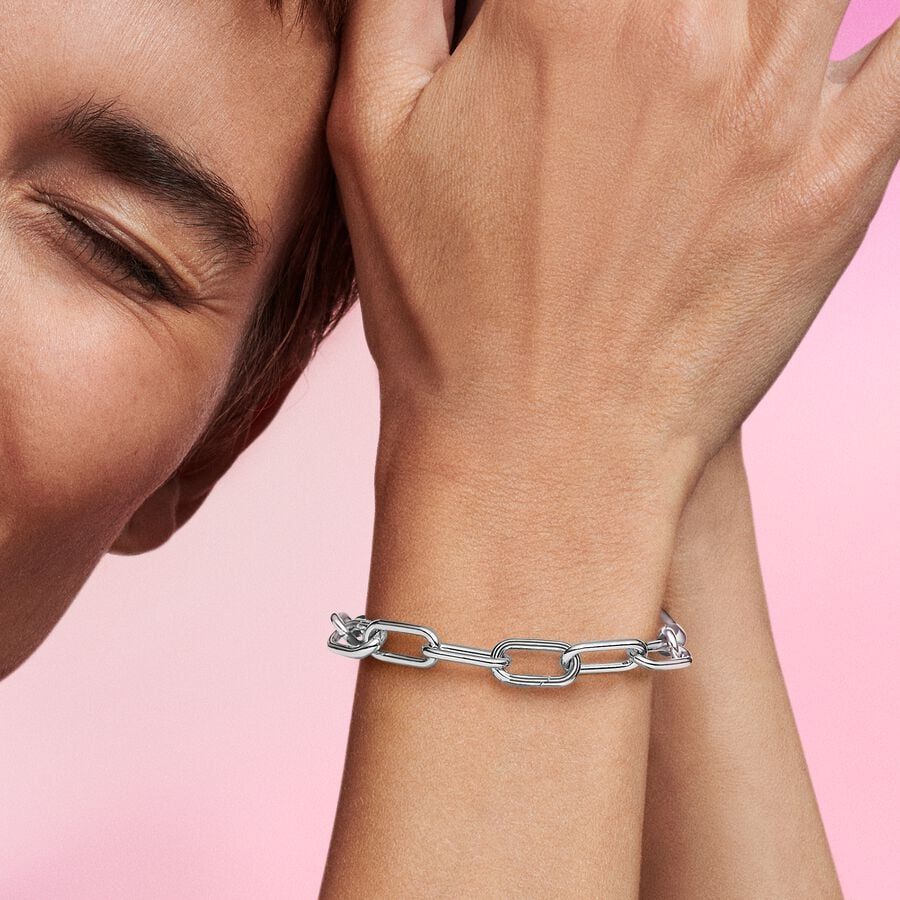 Link-Charm Rechteckig Offen Gerillte Linien Sterling-Silber Zweitbild