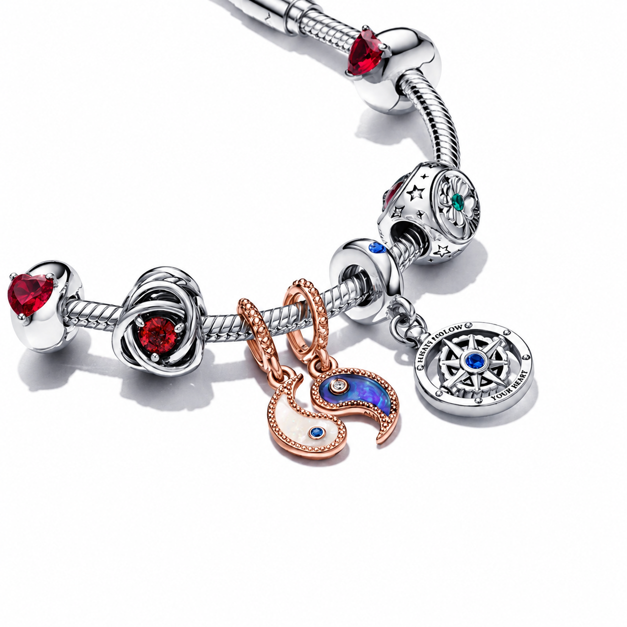 Charm Oktober Geburtsstein Rosafarbener Ewigkeitskreis Silber