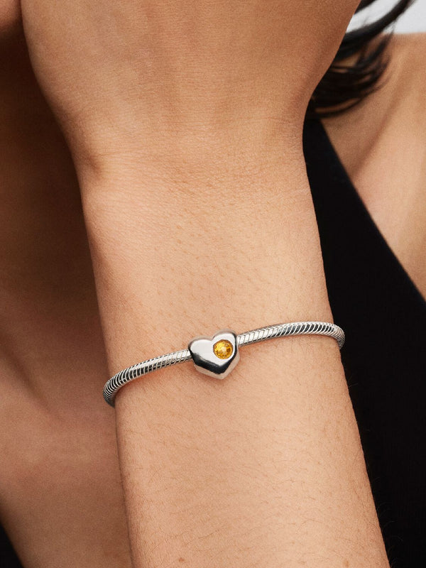 Gravierbares Honiggelber Stein Herz-Charm Sterling-Silber