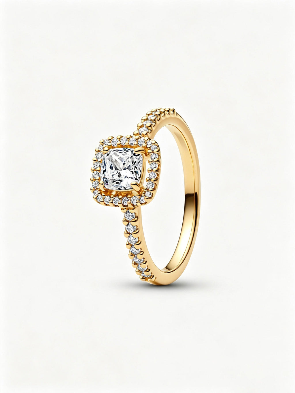 Sparkling Square Clear Halo Ring 14 Karat Vergoldung