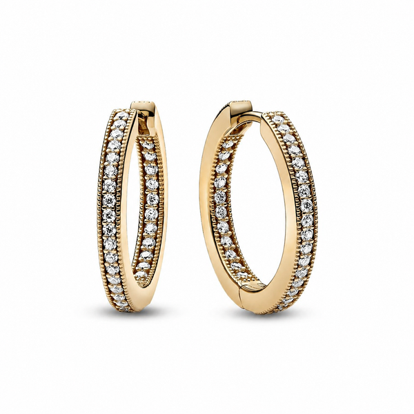 Ohrringe Creolen Signature Logo & Pavé Vergoldet