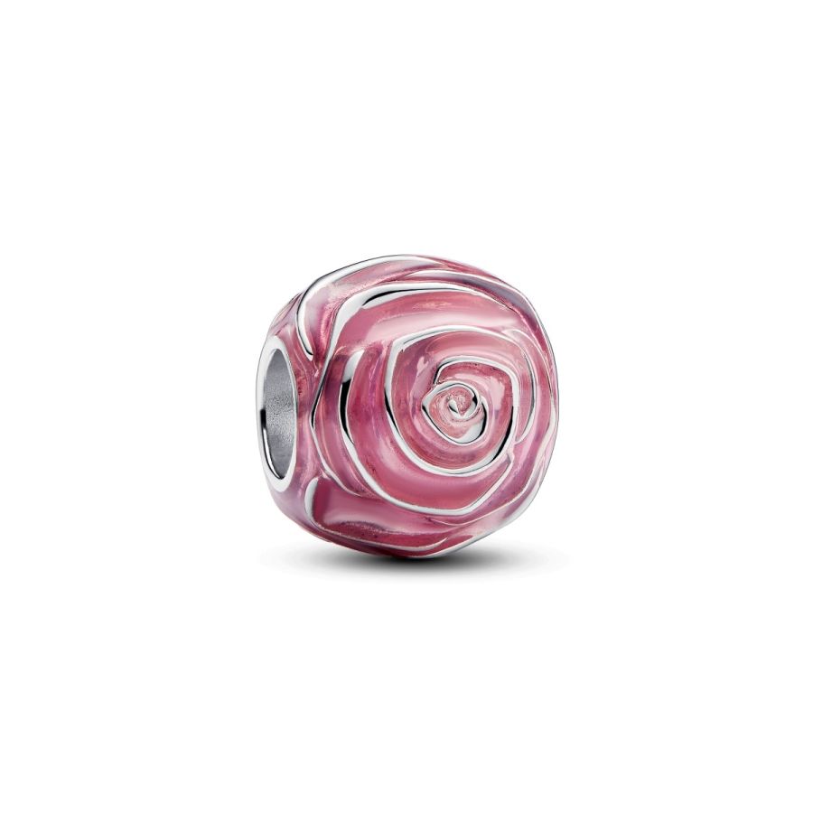 Charm Blühende Rose Rosafarben Sterling-Silber