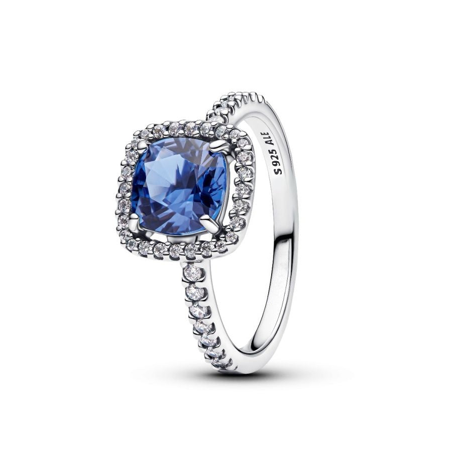 Ring Funkelnder Eckiger Blauer Strahlenkranz Silber Hauptbild