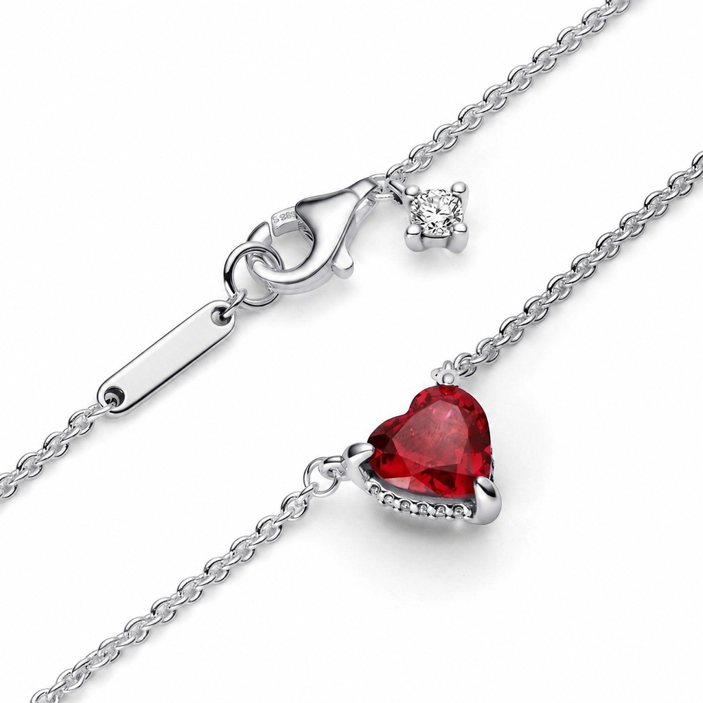 Halskette Funkelnder Strahlenkranz Herz Rot Silber 392542C01