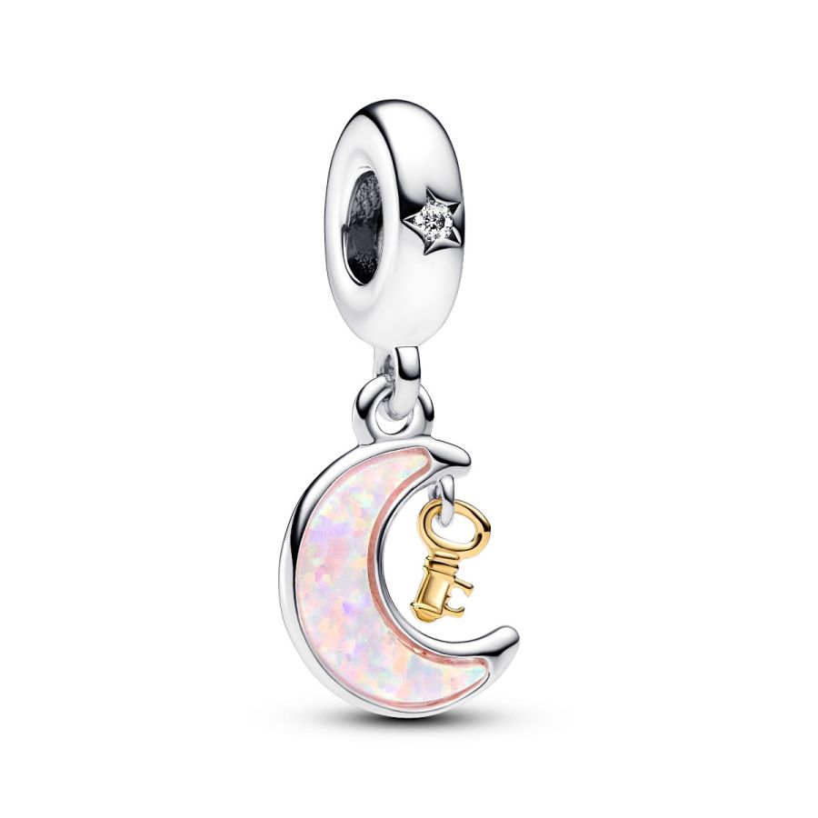 Charm-Anhänger Schlüssel & Mond Opal Silber Vergoldet Hauptbild