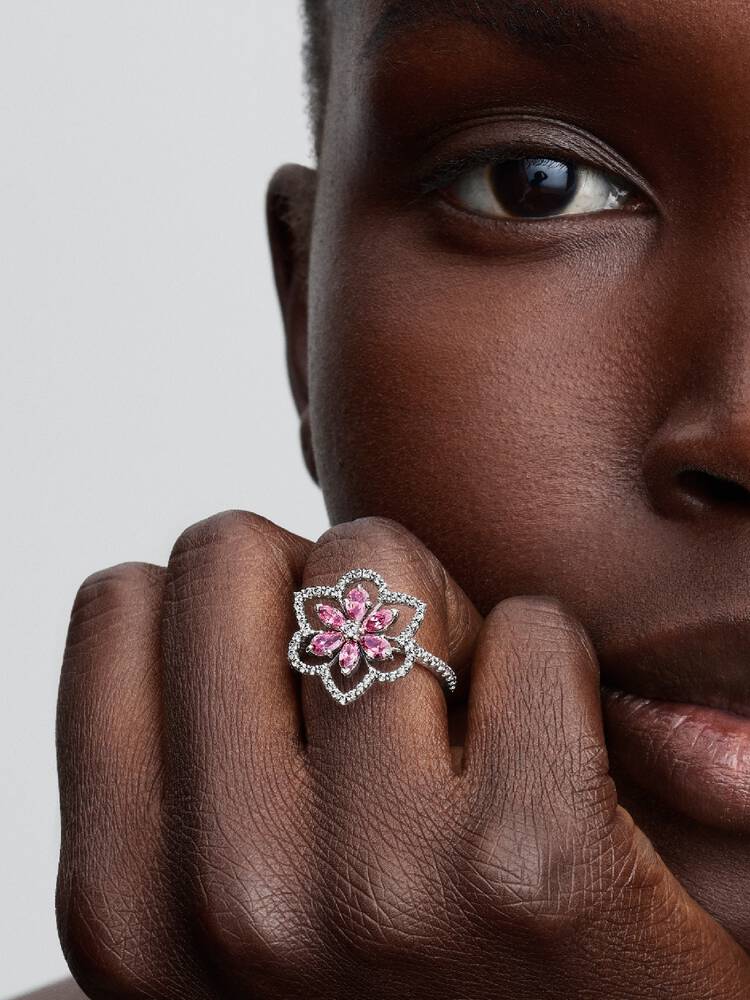 Doppelte Blume Cocktailring Sterling-Silber Zweitbild