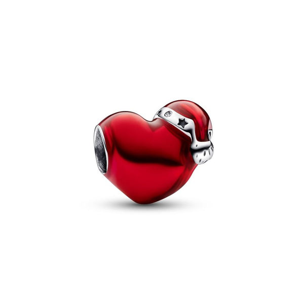 Charm Rotes Metallic-Weihnachtsherz Sterling-Silber