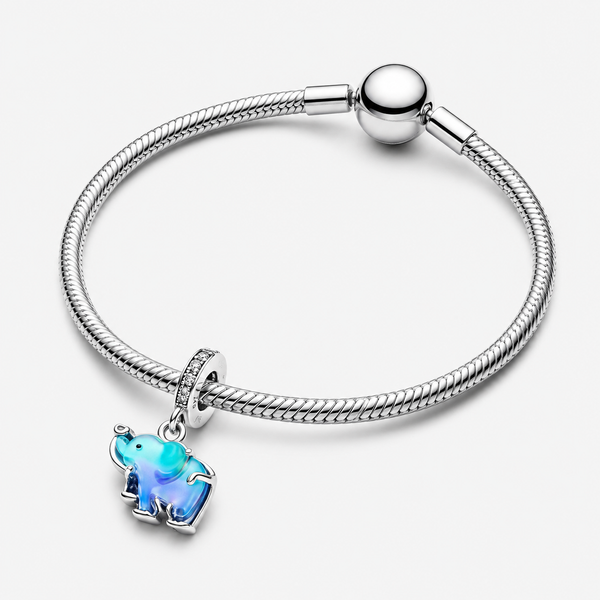 Charm-Anhänger Elefant Murano Zirkon Blau Silber