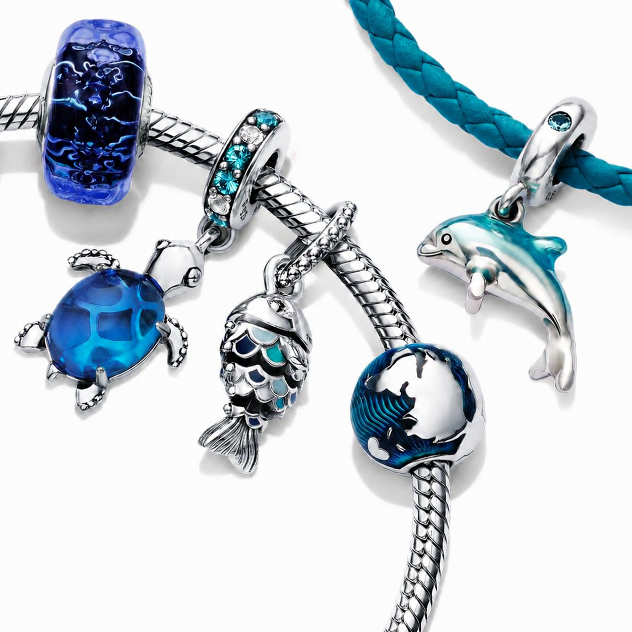 Charm Murano Glas Welliges dunkelblaues Ozean Sterling-Silber