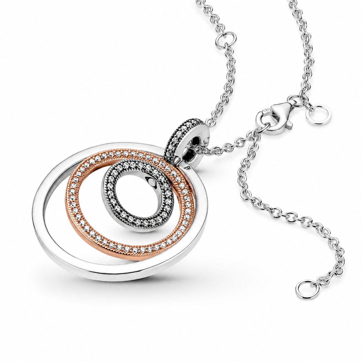 Rose 389483C01 Halskette mit Anhänger Zweifarbige Kreise Sterling-Silber 60 cm