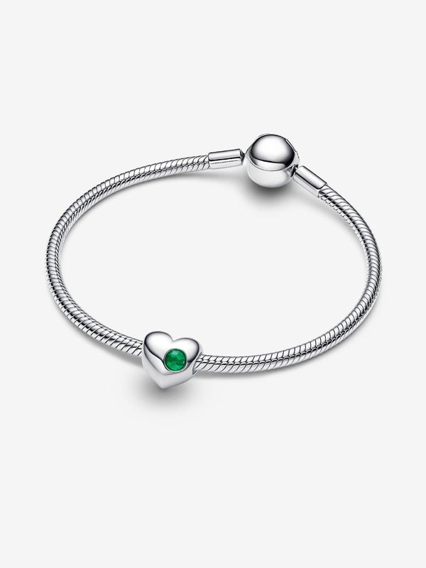Gravierbares Grüner Stein Herz-Charm Sterling-Silber