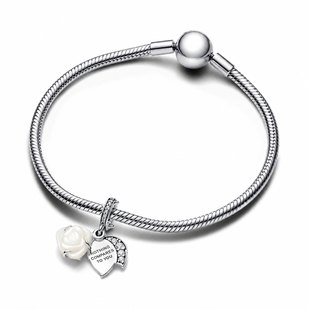 Charm-Anhänger Weiße Blühende Rose Zirkonia Silber