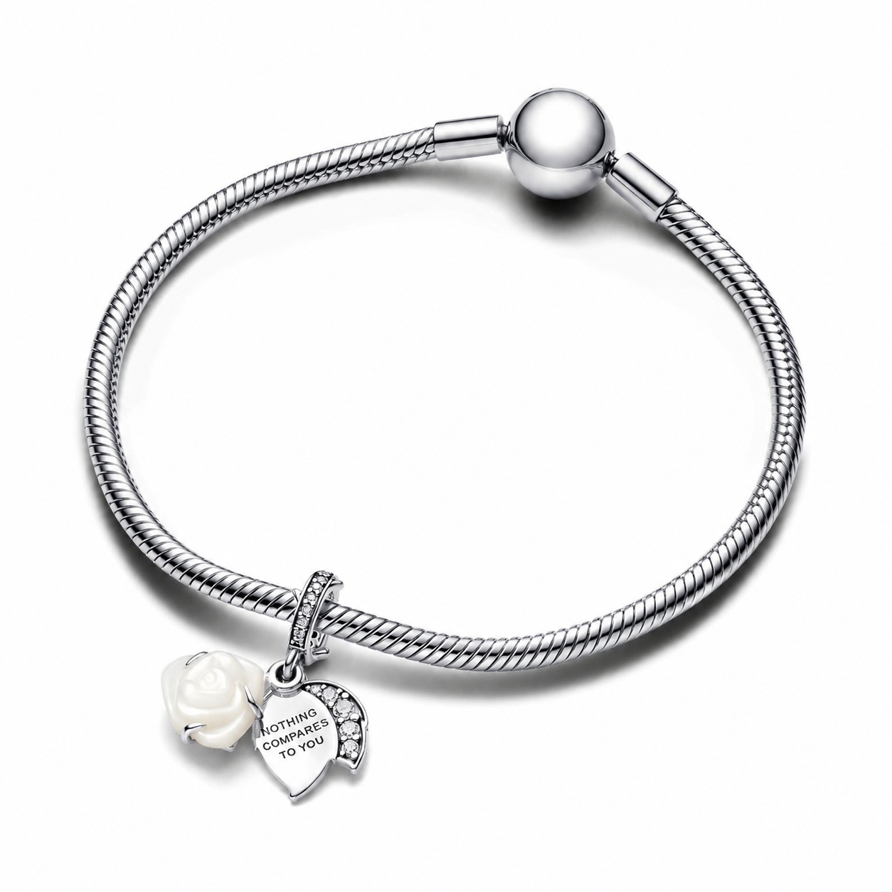 Charm-Anhänger Weiße Blühende Rose Zirkonia Silber