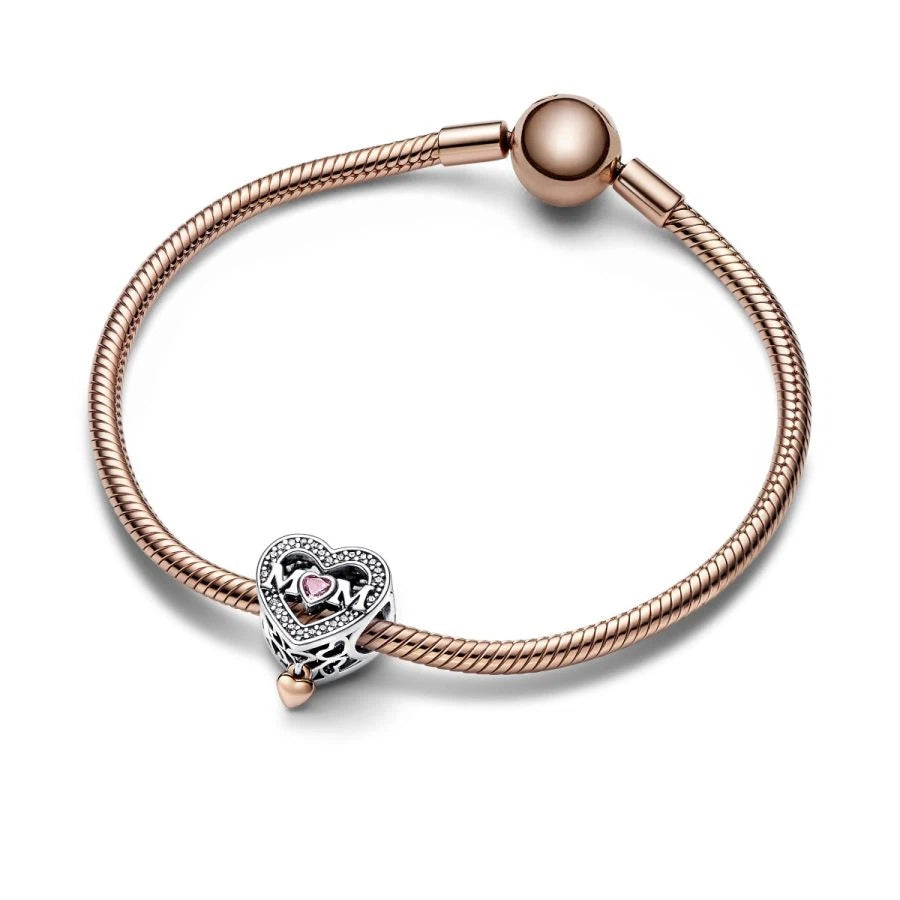 Charm Offen Gearbeitetes Mum & Herz Silber Rosévergoldet