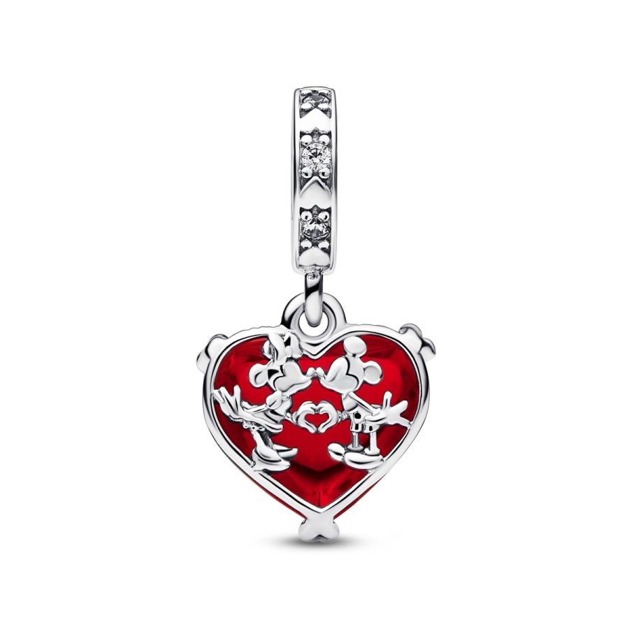 Charm-Anhänger Micky Minnie Maus Kuss Rotes Murano-Glas