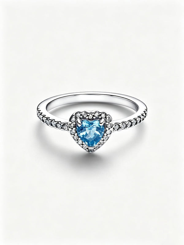 Erhabenes Hellblaues Herz Ring Sterling-Silber