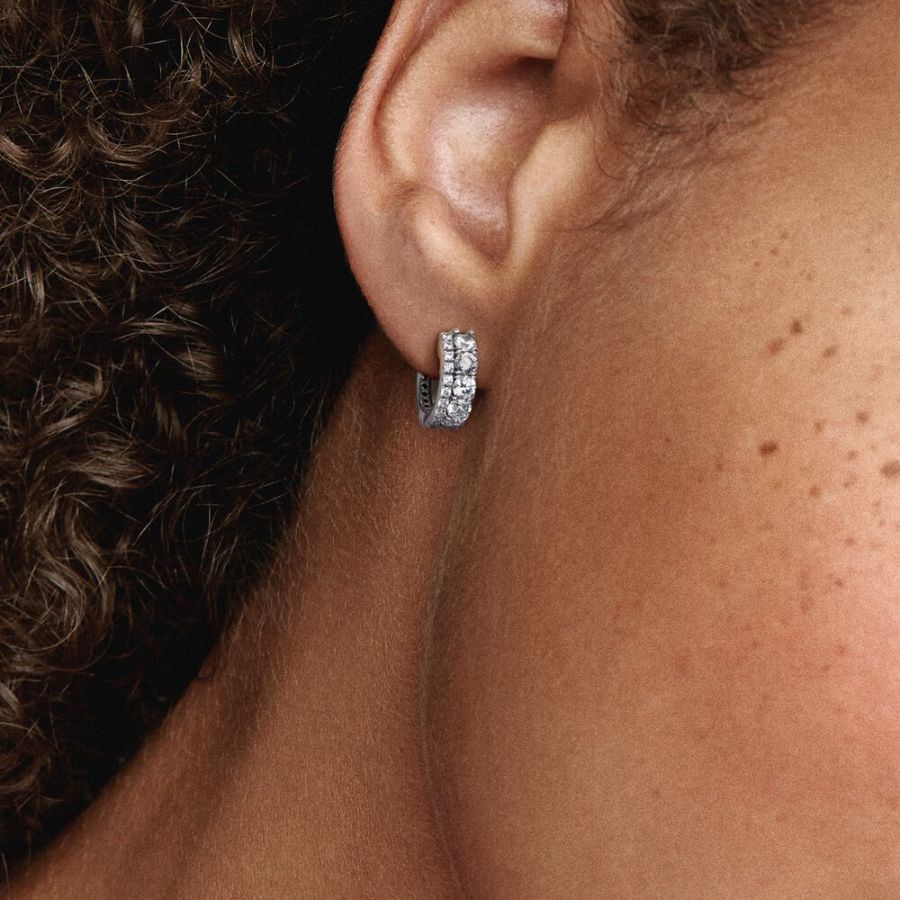 Ohrringe Creolen Doppelband Pavé Zirkonia Sterlingsilber Zweitbild