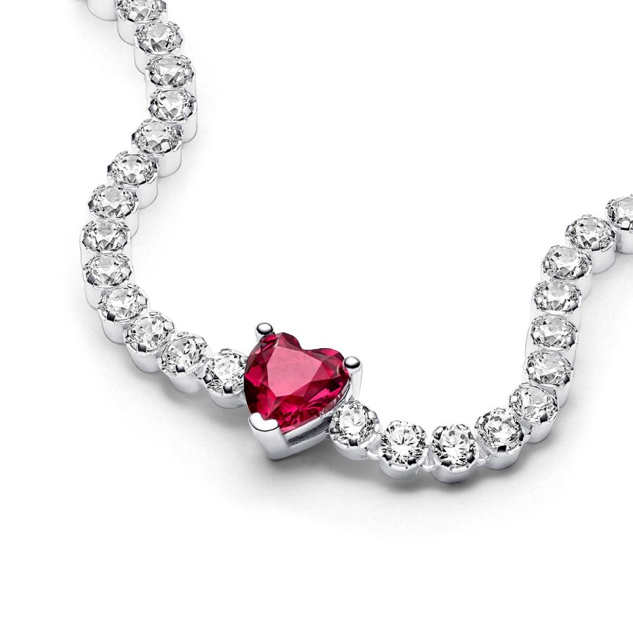 Tennisarmband Rotes Funkelndes Herz Zirkon Silber