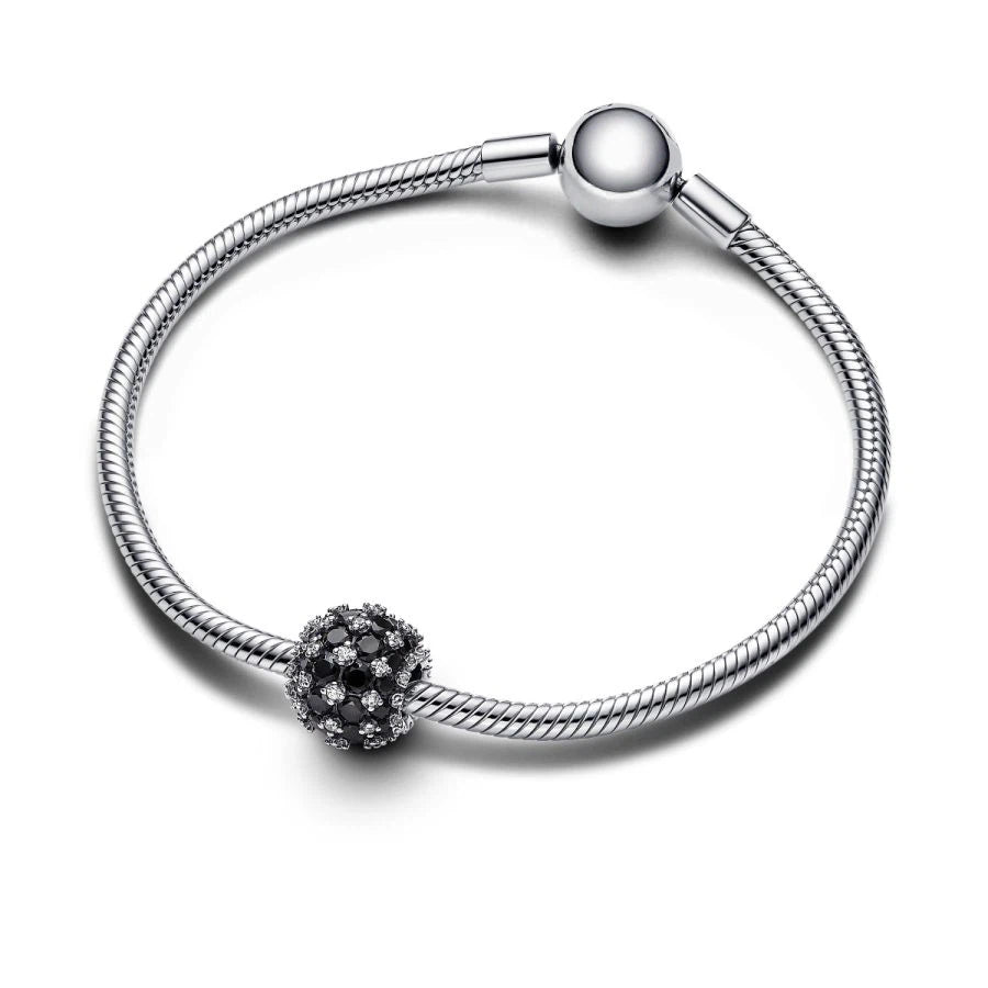 Charm Funkelndes Rundes Schwarzes Pavé Sterling-Silber