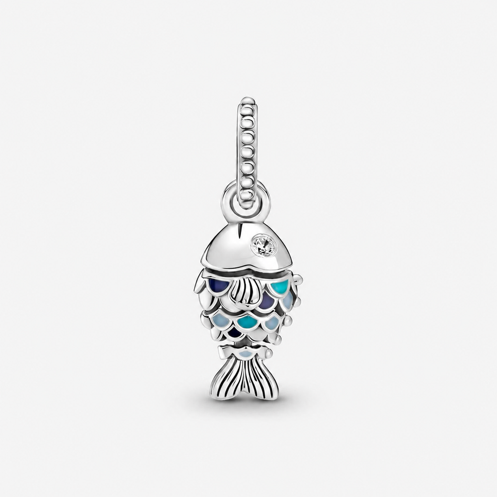 Charm-Anhänger Fisch mit Blauen Schuppen Sterling-Silber