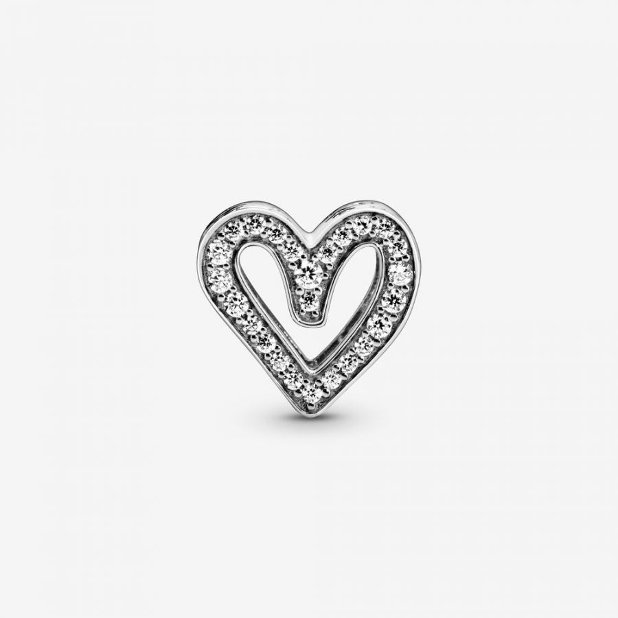 Charm Funkelndes Freihand-Herz Silber