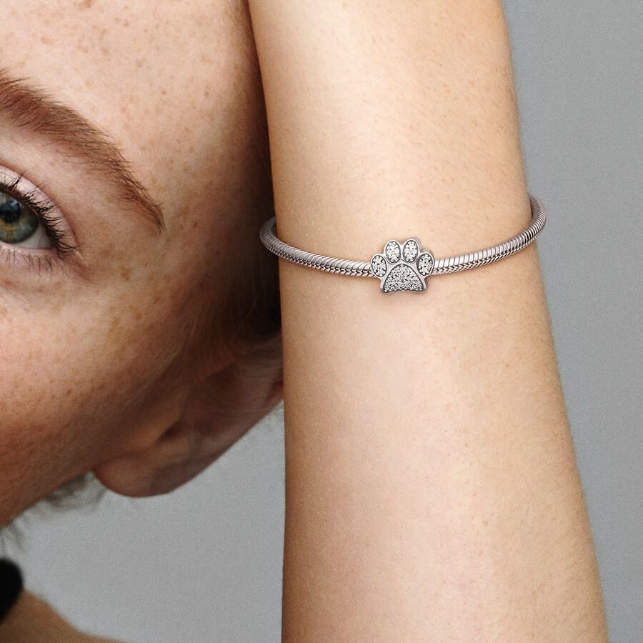 Charm Funkelnder Pfotenabdruck Zirkonia Sterling-Silber Zweitbild