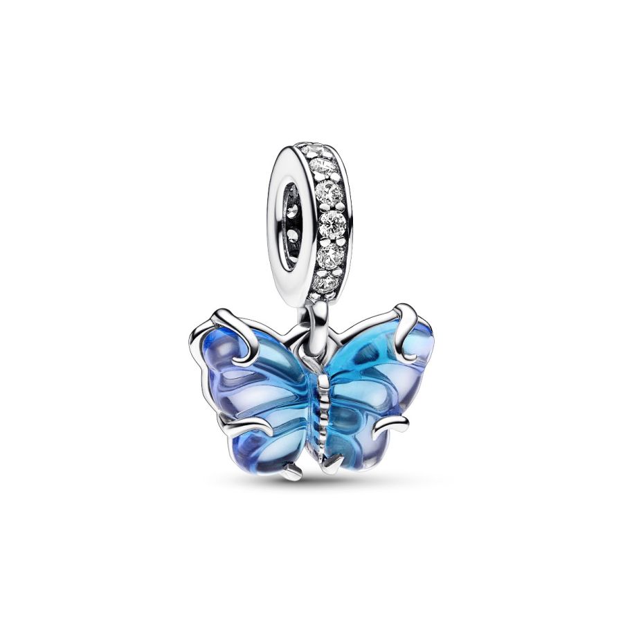 Charm-Anhänger Blauer Murano-Glas Schmetterling Silber Hauptbild