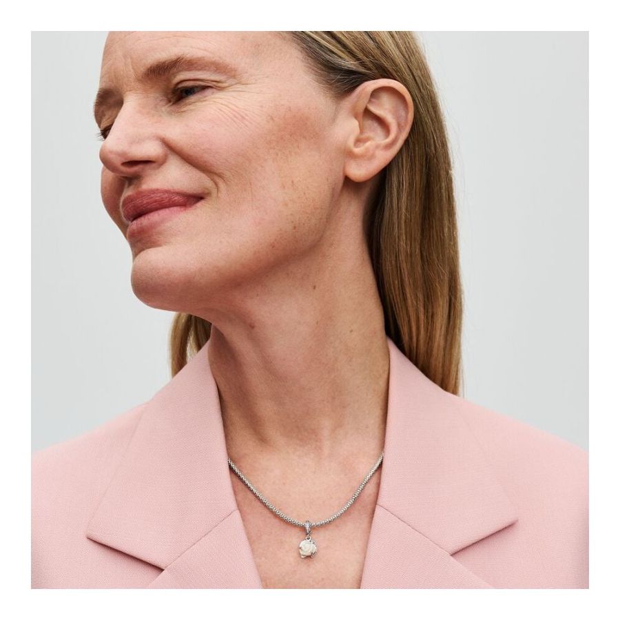 Charm-Anhänger Weiße Blühende Rose Zirkonia Silber