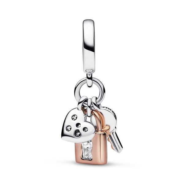Charm-Anhänger Schlüssel Vorhängeschloss Herz Silber 14k Rosé