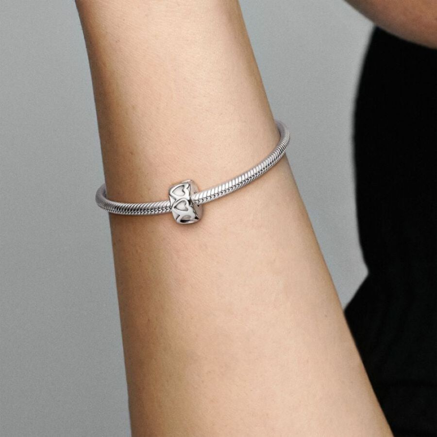 Clip Charm Gereihte Herzen Sterling Silber Zweitbild