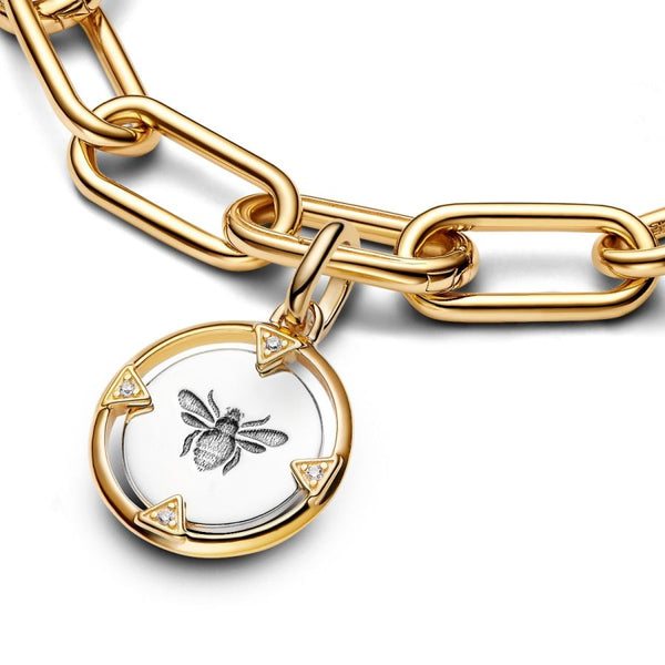Medaillon-Charm Biene Zirkonia Sterling-Silber Vergoldet