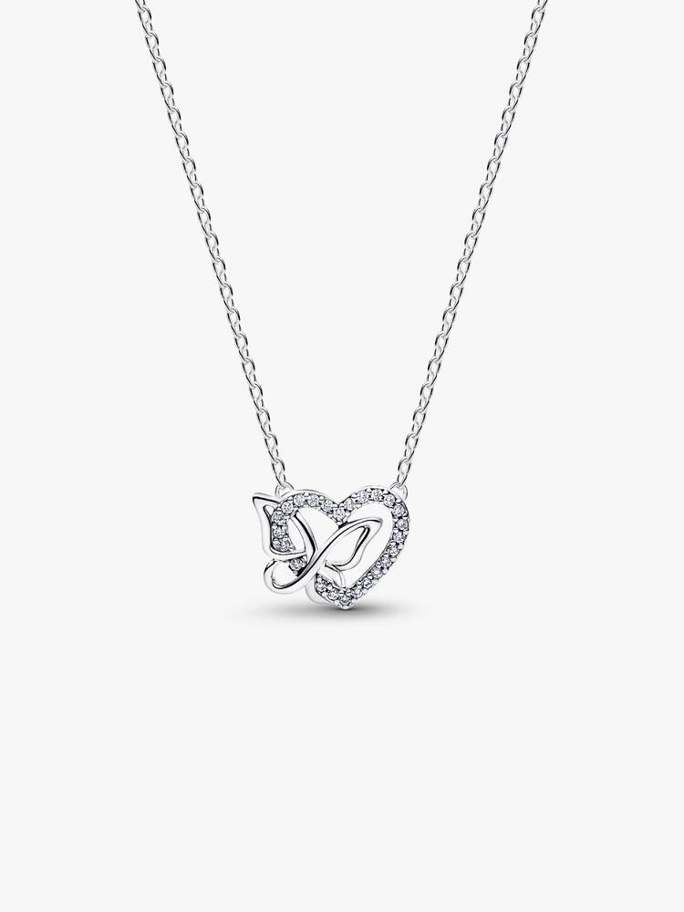 Verschlungenes Herz und Schmetterling Anhänger-Halskette Sterling-Silber Hauptbild