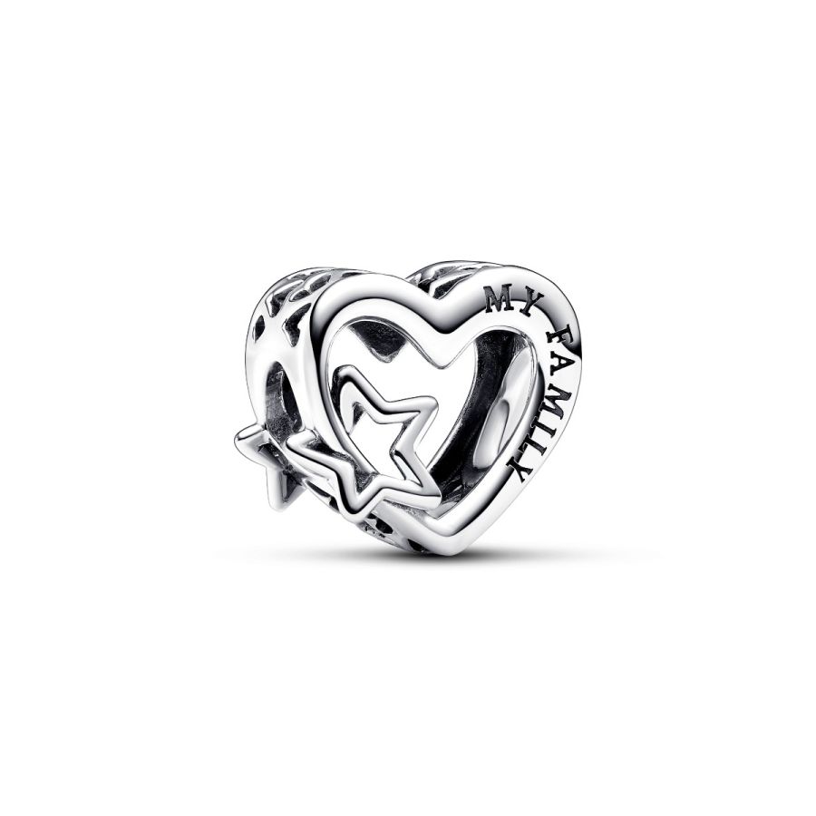 Charm Offen gearbeitetes Familie Herz & Stern Sterling-Silber Hauptbild