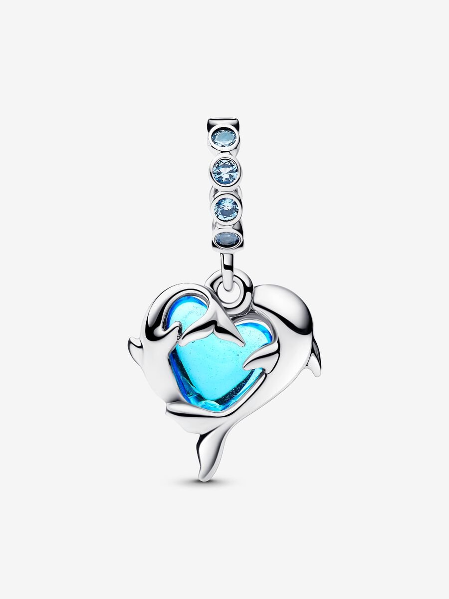 Blauer Murano-Glas Delfine Charm-Anhänger Sterling-Silber