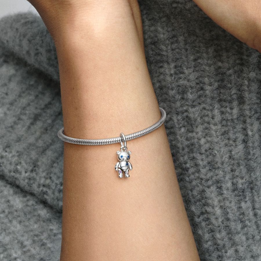 Charm-Anhänger Beweglicher Baby-Teddybär Blau Kristall Silber Zweitbild