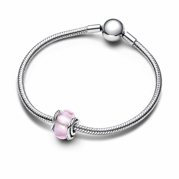 Charm Umschlungenes Rosafarbenes Murano-Glas Silber