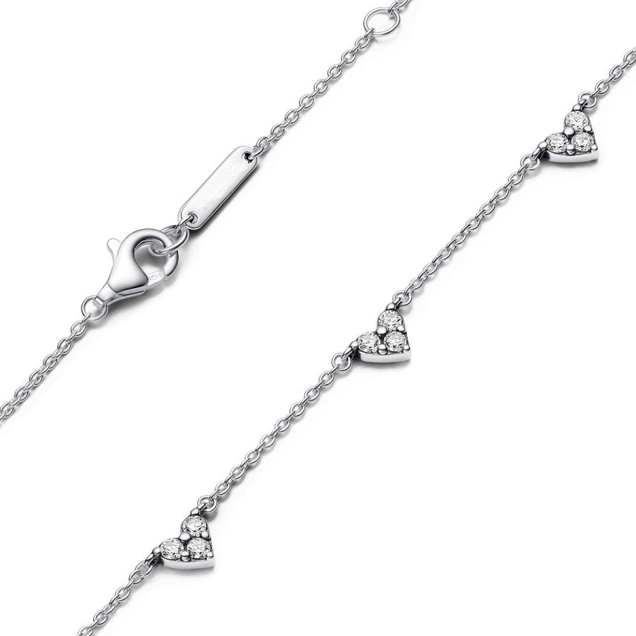 393160C01 Halskette Dreifachstein Herz Zirkonia Silber