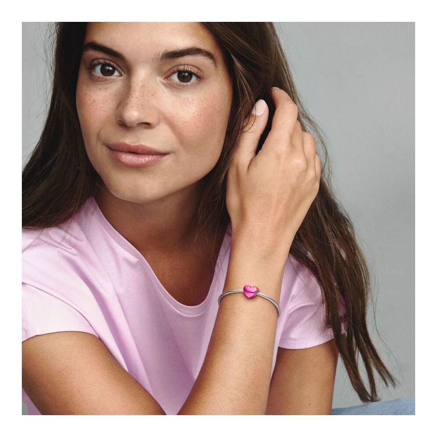 Charm Rosa Metallic-Herz Sterling-Silber