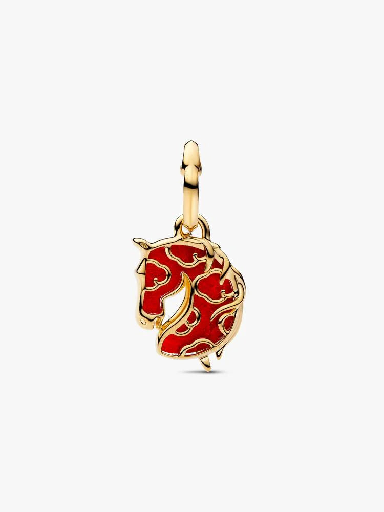 Rotes Feuerpferd Murano-Glas Charm-Anhänger 14 Karat Vergoldung Zweitbild