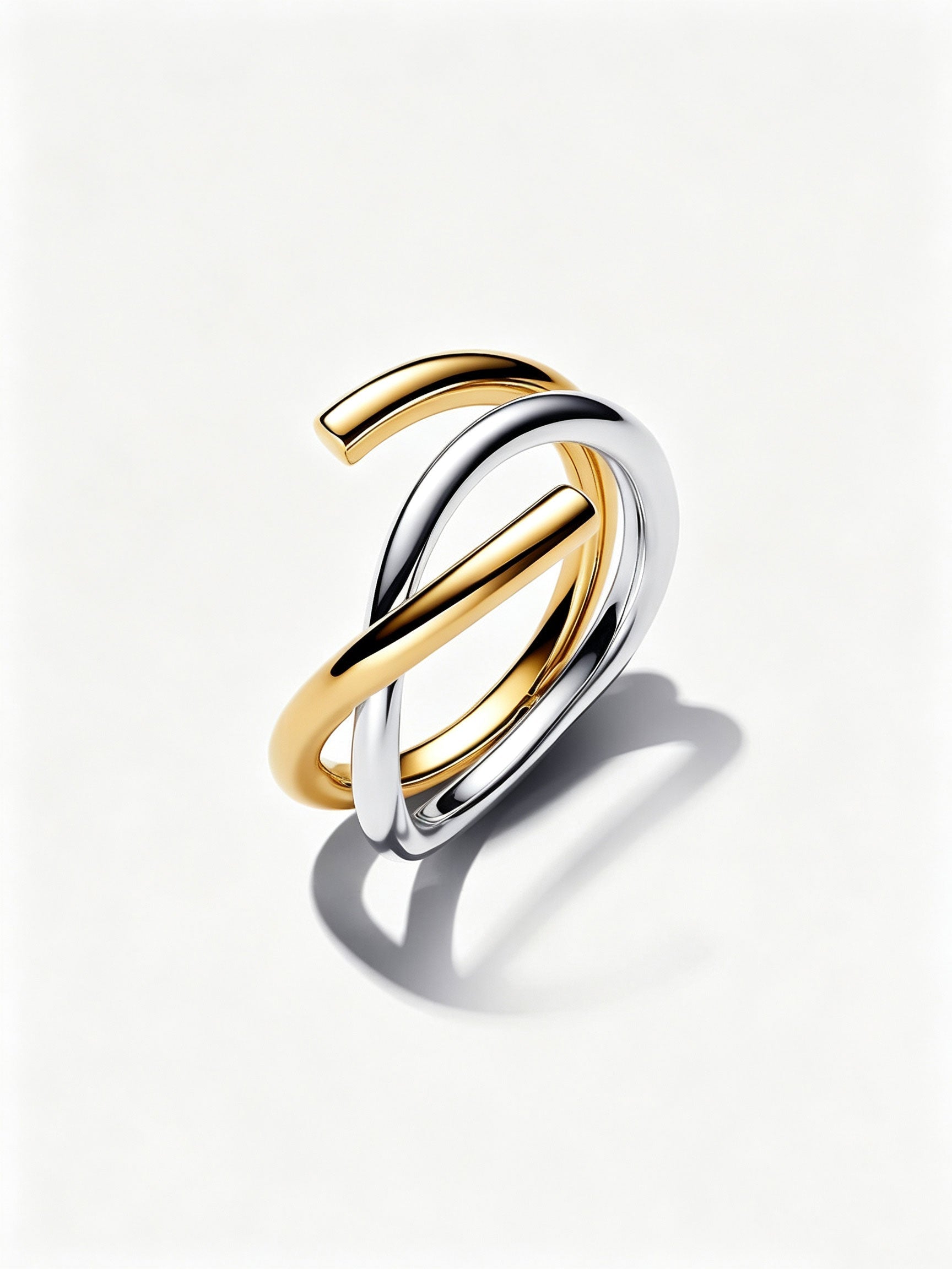 Organisch Geformter Bicolor Doppelring Sterling-Silber, 14 Karat Vergoldung Hauptbild