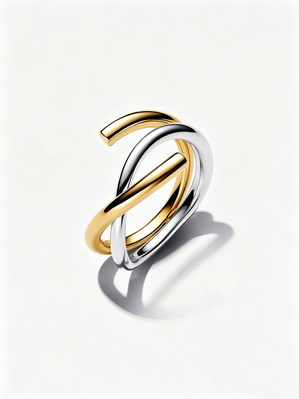 Organisch Geformter Bicolor Doppelring Sterling-Silber, 14 Karat Vergoldung