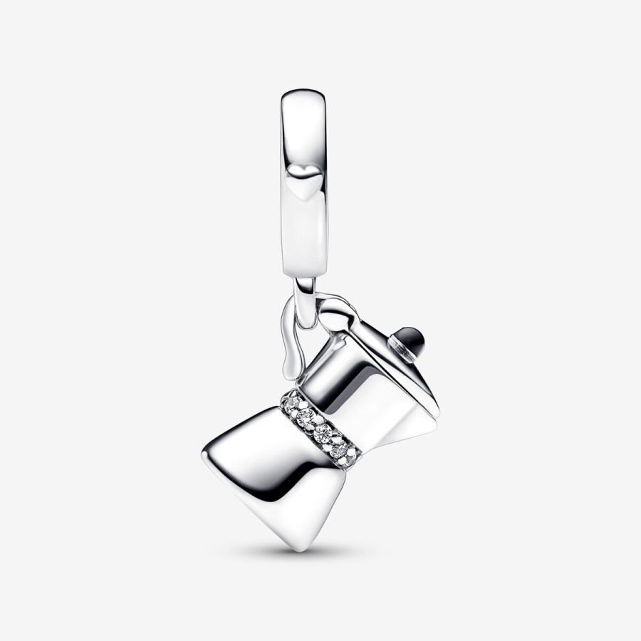 Charm-Anhänger Espressokanne Zirkonia Sterling-Silber