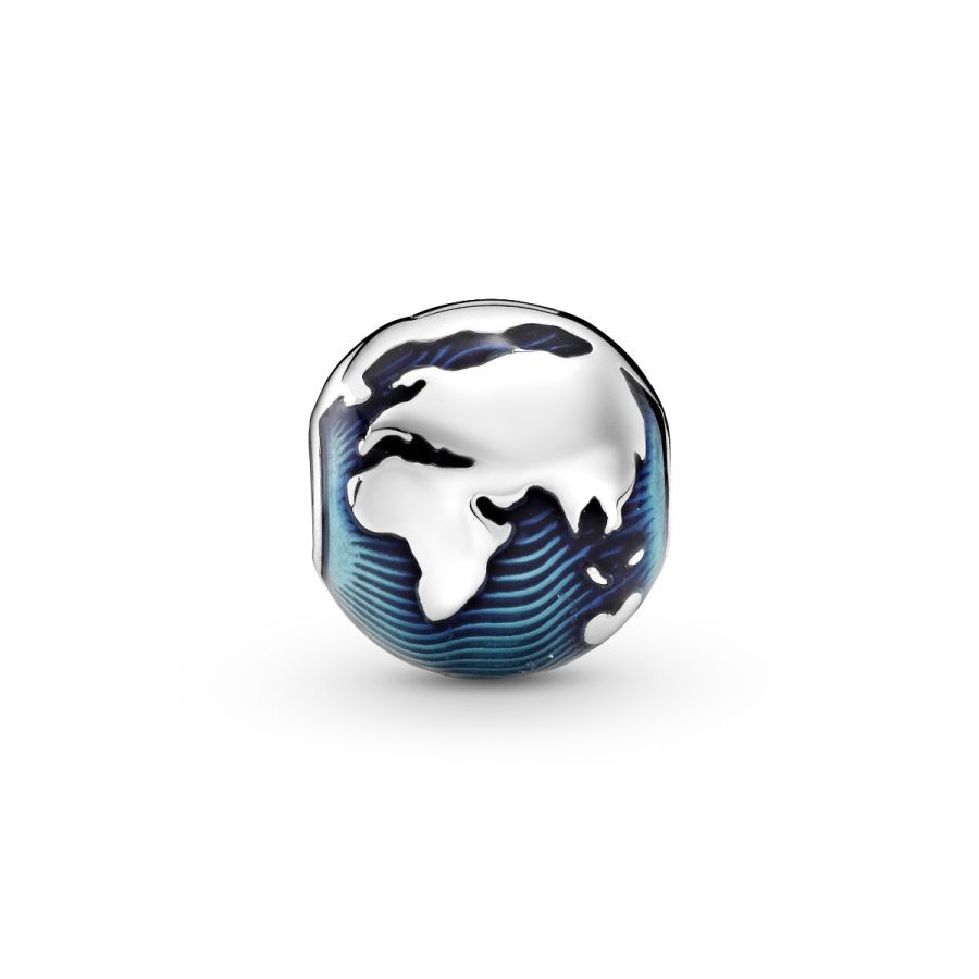 Clip Charm Blauer Globus Sterling-Silber