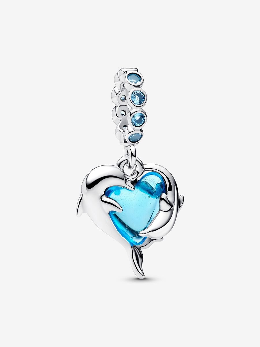 Blauer Murano-Glas Delfine Charm-Anhänger Sterling-Silber Hauptbild