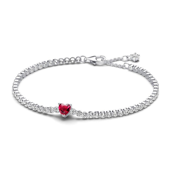 Tennisarmband Rotes Funkelndes Herz Zirkon Silber