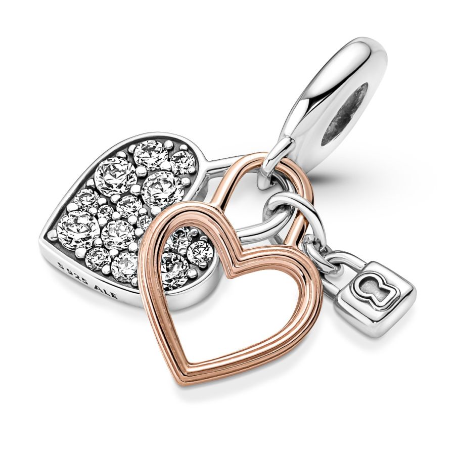 Charm-Anhänger Herzschloss Doppelter Silber 14k Rosé Vergoldet
