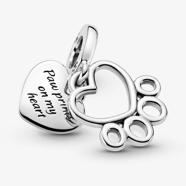 Charm-Anhänger Herzen Pfotenabdruck Sterling-Silber