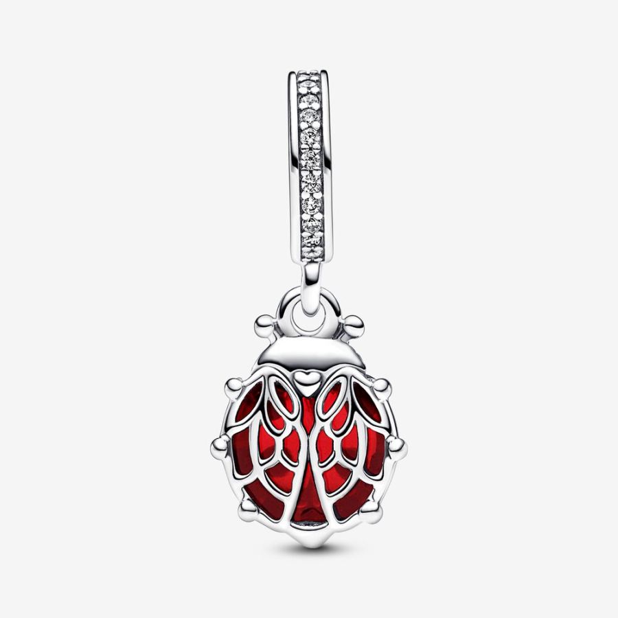 Charm-Anhänger Roter Marienkäfer Sterling-Silber
