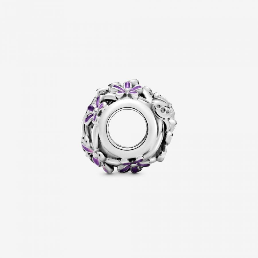 Charm Lilafarbenes Gänseblümchen Sterling-Silber