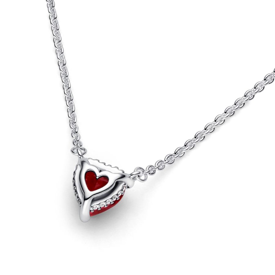 Halskette Funkelnder Strahlenkranz Herz Rot Silber 392542C01